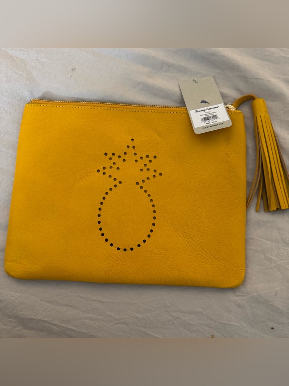 NEW NWT Tommy Bahama perforated leather pouch wristlet Large Yellow